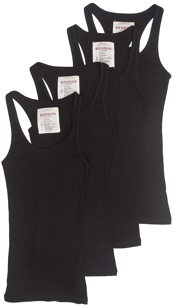 新品ASANA TANK, BLACK NOISE XS 4 Pack Zenana Women's Ribbed Tank Top Small Black, Black